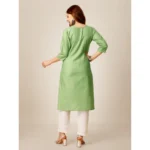 Generic Women's Casual 3-4 th Sleeve Embroidery Cotton Kurti Pant Set (Pista Green) - Image 6