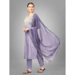 Generic Women's Casual 3-4 th Sleeve Embroidery Silk Blend Kurti Pant Dupatta Set (Lavender) - Image 5