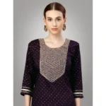 Generic Women's Casual 3-4 th Sleeve Embroidery Silk Blend Kurti Pant Dupatta Set (Purple) - Image 4