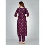 Generic Women's Casual 3-4 th Sleeve Embroidery Rayon Kurti Pant Set (Purple) - Image 7