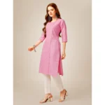 Generic Women's Casual 3-4 th Sleeve Embroidery Cotton Kurti Pant Set (Pink) - Image 4