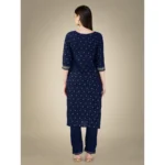 Generic Women's Casual 3-4 th Sleeve Embroidery Cotton Kurti Pant Dupatta Set (Dark Blue) - Image 4