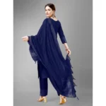 Generic Women's Casual 3-4 th Sleeve Embroidery Cotton Kurti Pant Dupatta Set (Dark Blue) - Image 6