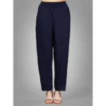 Generic Women's Casual 3-4 th Sleeve Embroidery Silk Blend Kurti Pant Dupatta Set (Navy Blue) - Image 2