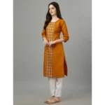 Generic Women's Casual 3-4 th Sleeve Embroidery Cotton Kurti (Mustard) - Image 2