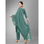 Generic Women's Casual 3-4 th Sleeve Embroidery Cotton Kurti Pant Dupatta Set (Teal) - Image 6