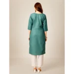 Generic Women's Casual 3-4 th Sleeve Embroidery Cotton Kurti Pant Set (Green) - Image 7