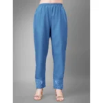 Generic Women's Casual 3-4 th Sleeve Embroidery Cotton Kurti Pant Dupatta Set (Sky Blue) - Image 2