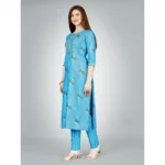Generic Women's Casual 3-4 th Sleeve Embroidery Rayon Kurti Pant Set (Light Blue) - Image 5