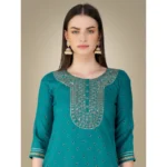 Generic Women's Casual 3-4 th Sleeve Embroidery Cotton Kurti Pant Dupatta Set (Light Green) - Image 5