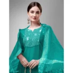 Generic Women's Casual 3-4 th Sleeve Embroidery Cotton Kurti Pant Dupatta Set (Rama) - Image 3