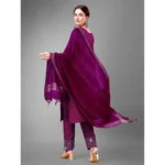 Generic Women's Casual 3-4 th Sleeve Embroidery Cotton Kurti Pant Dupatta Set (Purple) - Image 6