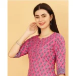 Generic Women's Casual 3-4 th Sleeve Printed Cotton Kurti Pant Set (Pink) - Image 4