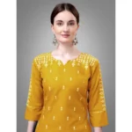 Generic Women's Casual 3-4 th Sleeve Embroidery Cotton Kurti Pant Dupatta Set (Yellow) - Image 3