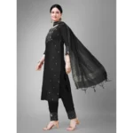 Women Black Cotton Kurti Set - Angle 4