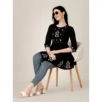 Generic Women's Casual 3-4 th Sleeve Embroidered Rayon Tunic Top (Black) - Image 6