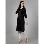 Generic Women's Casual 3-4 th Sleeve Embroidery Cotton Kurti (Black) - Image 2