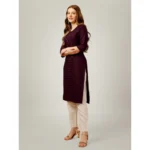 Generic Women's Casual 3-4 th Sleeve Embroidery Cotton Kurti Pant Set (Purple) - Image 5