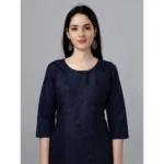 Generic Women's Casual 3-4 th Sleeve Embroidery Cotton Kurti (Dark Blue) - Image 3