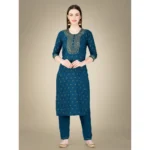 Generic Women's Casual 3-4 th Sleeve Embroidery Cotton Kurti Pant Dupatta Set (Blue ) - Image 7