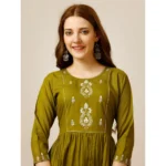 Generic Women's Casual 3-4 th Sleeve Embroidered Rayon Tunic Top (Green) - Image 2