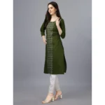 Generic Women's Casual 3-4 th Sleeve Embroidery Cotton Kurti (Dark Green) - Image 2