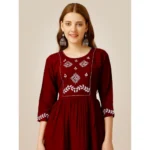 Generic Women's Casual 3-4 th Sleeve Embroidered Rayon Tunic Top (Maroon) - Image 2