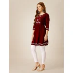 Generic Women's Casual 3-4 th Sleeve Embroidered Rayon Tunic Top (Maroon) - Image 3