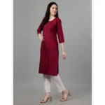 Generic Women's Casual 3-4 th Sleeve Embroidery Cotton Kurti (Maroon) - Image 2