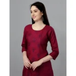 Generic Women's Casual 3-4 th Sleeve Embroidery Cotton Kurti (Maroon) - Image 3
