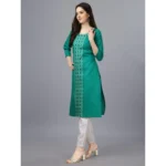 Generic Women's Casual 3-4 th Sleeve Embroidery Cotton Kurti (Light Green) - Image 2