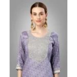 Generic Women's Casual 3-4 th Sleeve Embroidery Silk Blend Kurti Pant Dupatta Set (Lavender) - Image 4