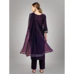Generic Women's Casual 3-4 th Sleeve Embroidery Silk Blend Kurti Pant Dupatta Set (Purple) - Image 7