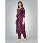 Generic Women's Casual 3-4 th Sleeve Embroidery Rayon Kurti Pant Set (Purple) - Image 5