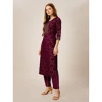 Generic Women's Casual 3-4 th Sleeve Embroidery Rayon Kurti Pant Set (Purple) - Image 5