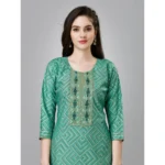 Generic Women's Casual 3-4 th Sleeve Embroidery Rayon Kurti Pant Set (Green) - Image 4