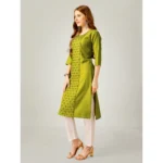 Generic Women's Casual 3-4 th Sleeve Embroidery Cotton Kurti Pant Set (Green) - Image 4