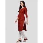 Generic Women's Casual 3-4 th Sleeve Embroidery Cotton Kurti (Rust) - Image 3