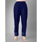 Generic Women's Casual 3-4 th Sleeve Embroidery Cotton Kurti Pant Dupatta Set (Dark Blue) - Image 2