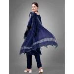 Generic Women's Casual 3-4 th Sleeve Embroidery Cotton Kurti Pant Dupatta Set (Dark Blue) - Image 6