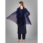 Generic Women's Casual 3-4 th Sleeve Embroidery Silk Blend Kurti Pant Dupatta Set (Navy Blue) - Image 7