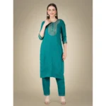 Generic Women's Casual 3-4 th Sleeve Embroidery Cotton Kurti Pant Dupatta Set (Light Green) - Image 7