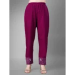 Generic Women's Casual 3-4 th Sleeve Embroidery Cotton Kurti Pant Dupatta Set (Purple) - Image 2