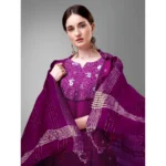 Generic Women's Casual 3-4 th Sleeve Embroidery Cotton Kurti Pant Dupatta Set (Purple) - Image 3
