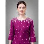 Generic Women's Casual 3-4 th Sleeve Embroidery Cotton Kurti Pant Dupatta Set (Purple) - Image 3