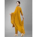 Generic Women's Casual 3-4 th Sleeve Embroidery Cotton Kurti Pant Dupatta Set (Yellow) - Image 6
