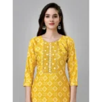 Generic Women's Casual 3-4 th Sleeve Embroidery Rayon Kurti Pant Set (Yellow) - Image 4