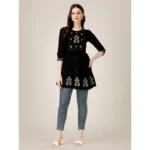 Generic Women's Casual 3-4 th Sleeve Embroidered Rayon Tunic Top (Black) - Image 4