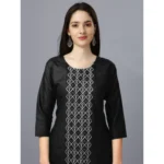 Generic Women's Casual 3-4 th Sleeve Embroidery Cotton Kurti (Black) - Image 2