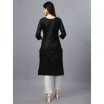 Generic Women's Casual 3-4 th Sleeve Embroidery Cotton Kurti (Black) - Image 3